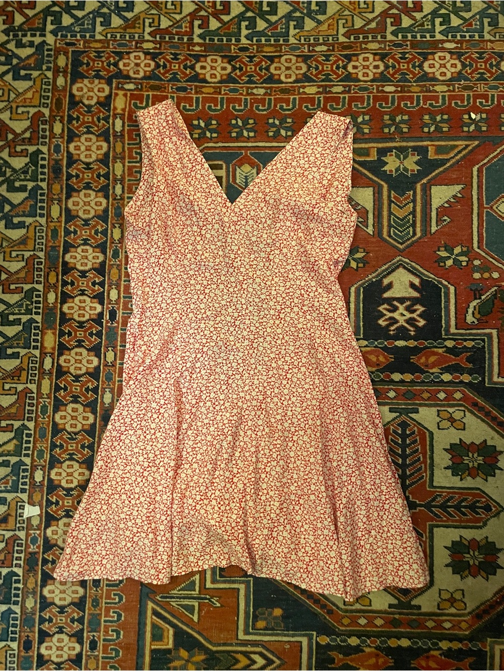 Vintage Pink Floral V-Neck Mini Dress